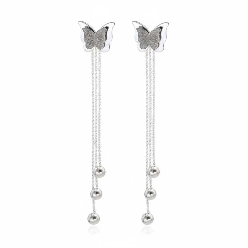 Boucles d'oreilles pendantes papillon argenté Acier