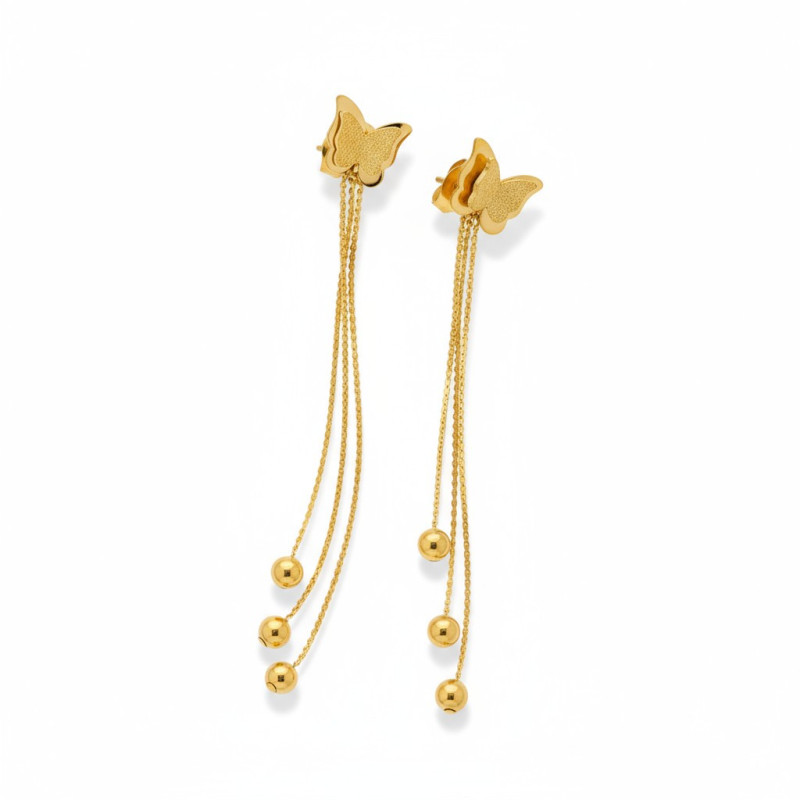 Boucles d'oreilles pendantes papillon doré Acier