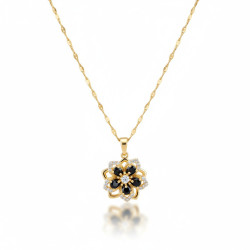 Collier dorée fleur noire rotative Acier