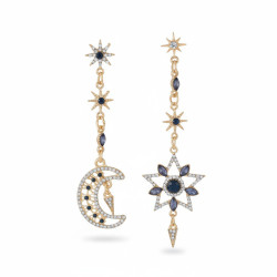 Boucles d'oreilles asymétriques dorées étoile et lune bleus