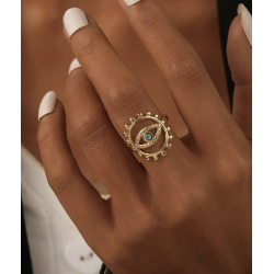 Bague ajustable dorée oeil bleu Acier