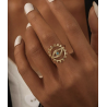 Bague ajustable dorée oeil bleu Acier