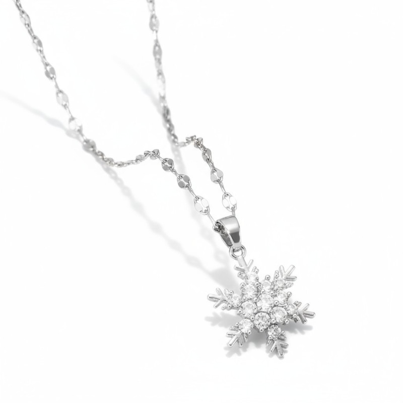 Collier argenté flocon de neige Plaqué or blanc