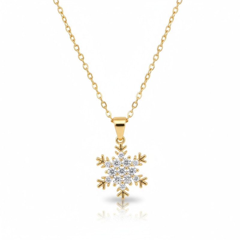 Collier dorée flocon zircon Acier