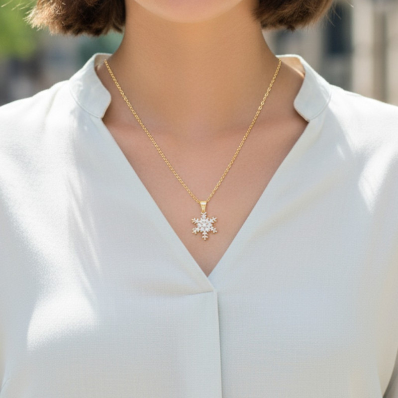 Collier dorée flocon zircon Acier