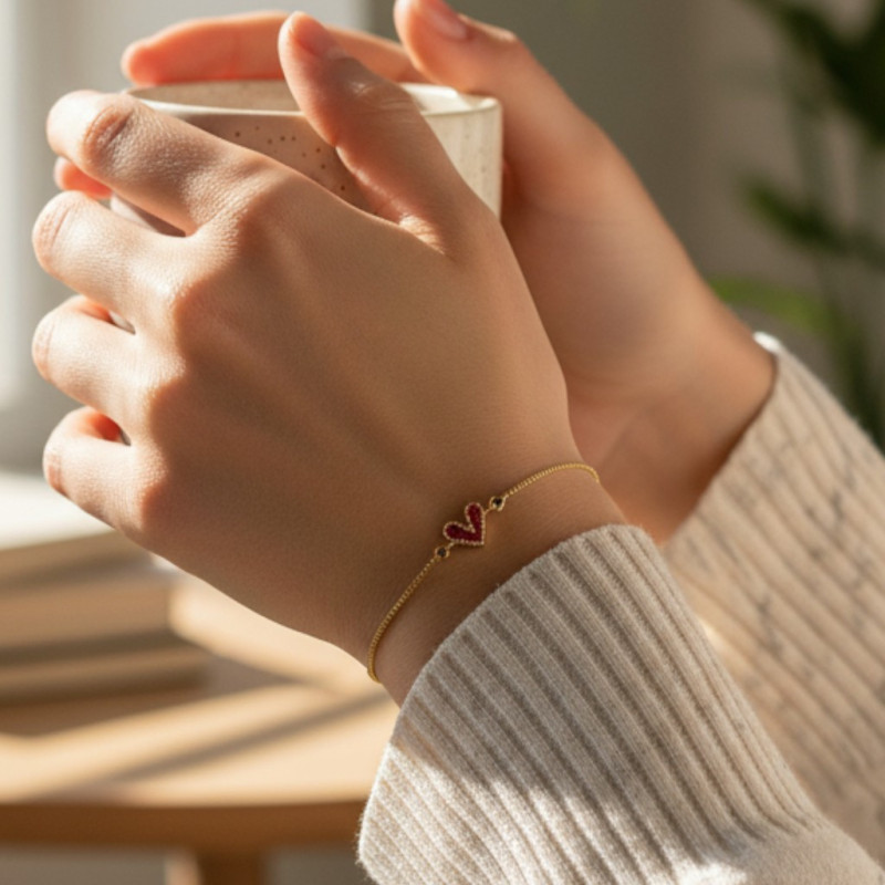 Bracelet coulissant doré coeur rose Plaqué or