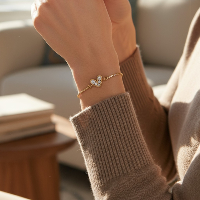 Bracelet coulissant doré coeur zircon Plaqué or