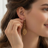 Boucles d'oreilles suspendues dorées feuilles marrons