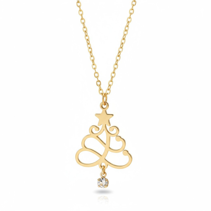 Collier doré sapin et strass Acier