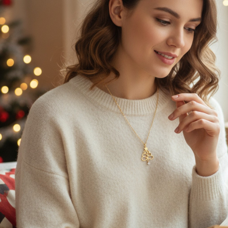 Collier doré sapin et strass Acier