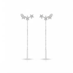 Boucles d'oreilles pendantes argentées étoiles et strass