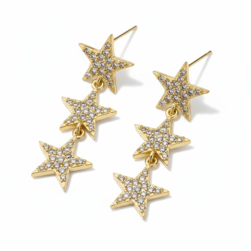 Boucles d'oreilles dorées étoiles et strass