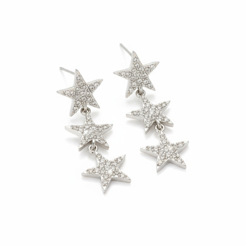 Boucles d'oreilles argentées étoiles et strass