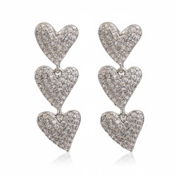 Boucles d'oreilles argentées cœurs et strass
