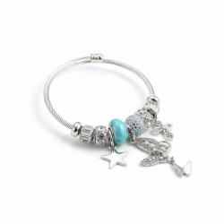 Bracelet charms argenté papillon bleu Acier