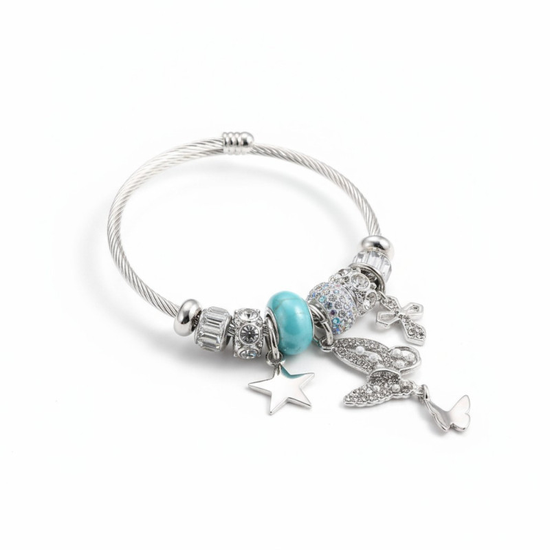 Bracelet charms argenté papillon bleu Acier