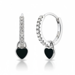 Boucles d'oreilles argentées coeurs noirs Argent 925