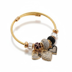 Bracelet charms doré coeur strass noir Acier