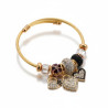 Bracelet charms doré coeur strass noir Acier