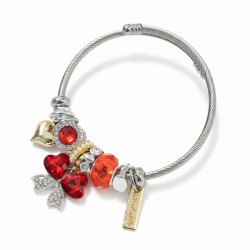 Bracelet charms argenté papillon rouge Acier
