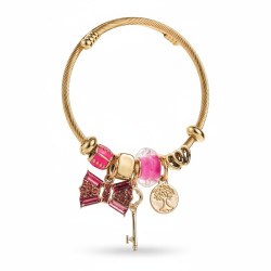 Bracelet charms doré nœud et clé rose Acier