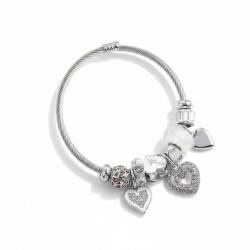 Bracelet charms argenté coeur blanc Acier