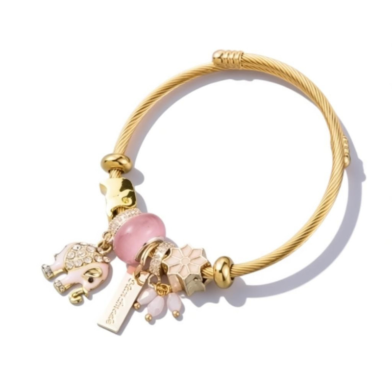 Bracelet charms doré éléphant rose Acier