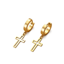Boucles d'oreilles dorées croix ajourée Acier