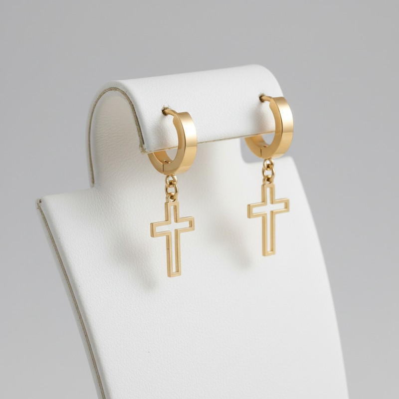 Boucles d'oreilles dorées croix ajourée Acier