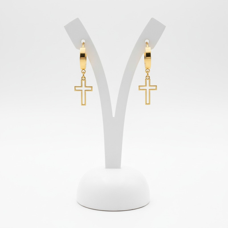 Boucles d'oreilles dorées croix ajourée Acier
