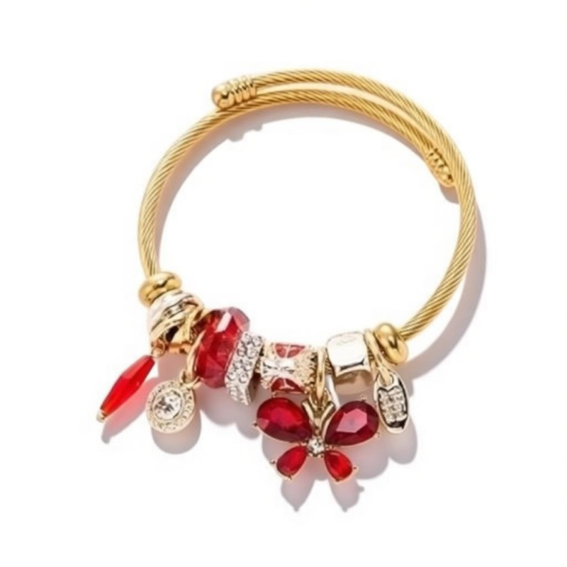 Bracelet charms doré papillon rouge Acier