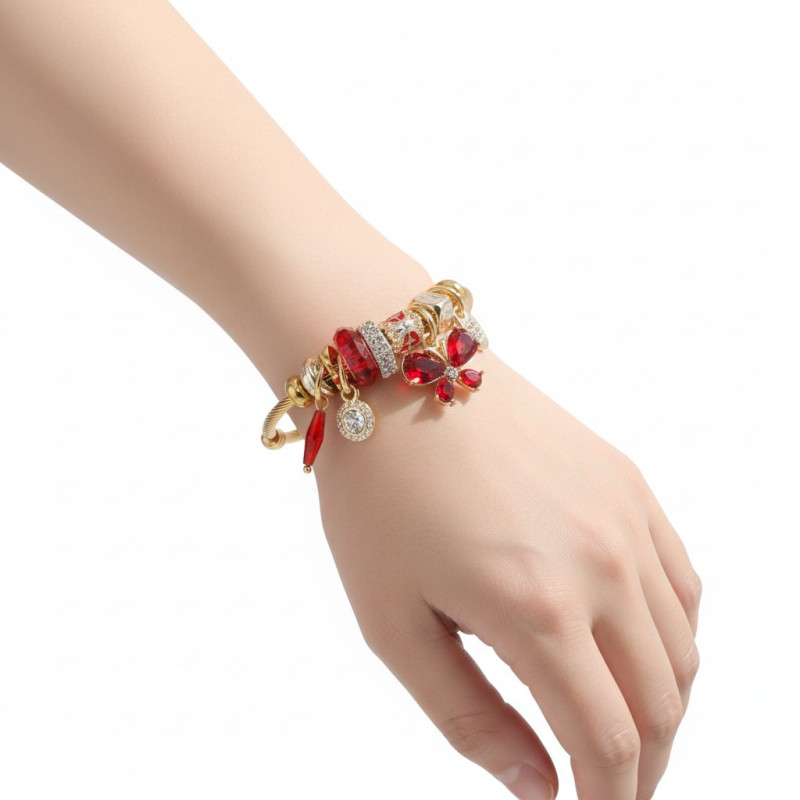 Bracelet charms doré papillon rouge Acier
