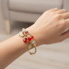 Bracelet charms doré coeur et strass rouge Acier
