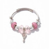 Bracelet charms argenté montgolfière et perles roses Acier
