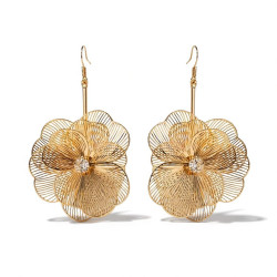 Boucles d'oreilles fleurs filigranées dorées avec strass