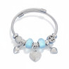 Bracelet charms argenté coeurs et perles bleues Acier