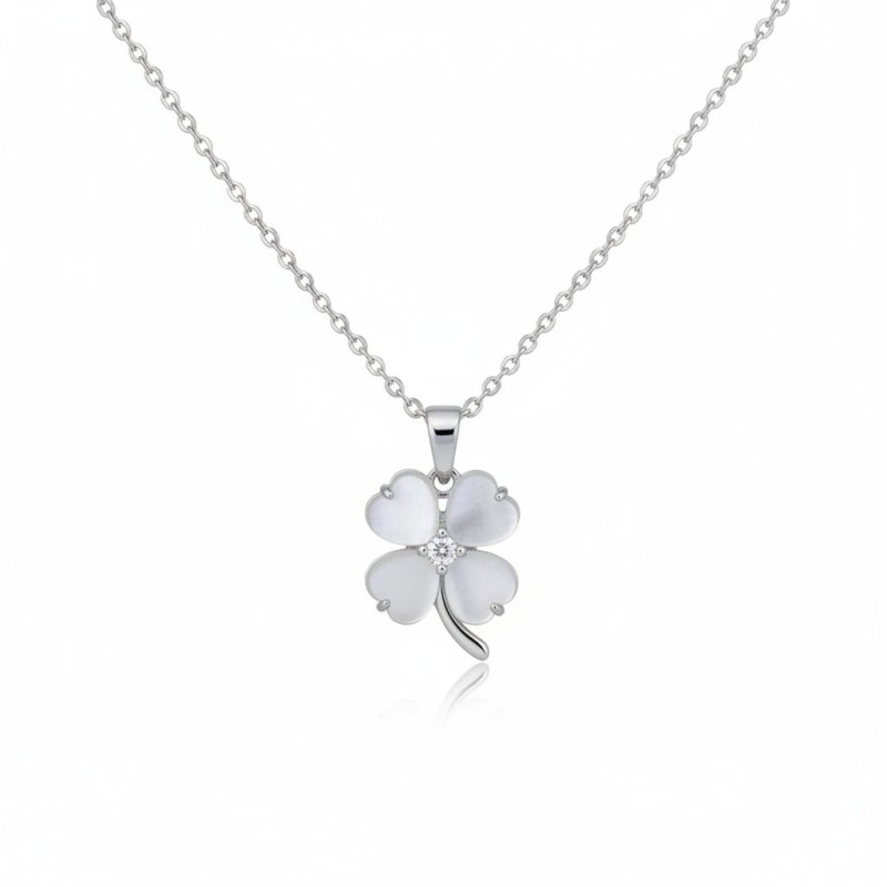 Collier argenté trèfle Plaqué or blanc
