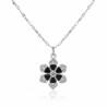 Collier argenté fleur strass noir et blanc Plaqué or blanc