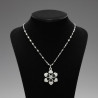 Collier argenté fleur strass noir et blanc Plaqué or blanc