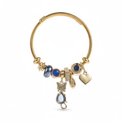 Bracelet charms doré chat bleu Acier