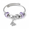 Bracelet charms argenté papillon et perles violettes Acier