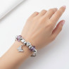 Bracelet charms argenté papillon et perles violettes Acier