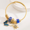 Bracelet charms doré papillon bleu et étoile Acier