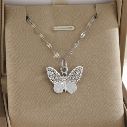 Collier argenté papillon blanc Plaqué or blanc