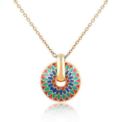 Collier doré médaillon mandala multicolore Plaqué or