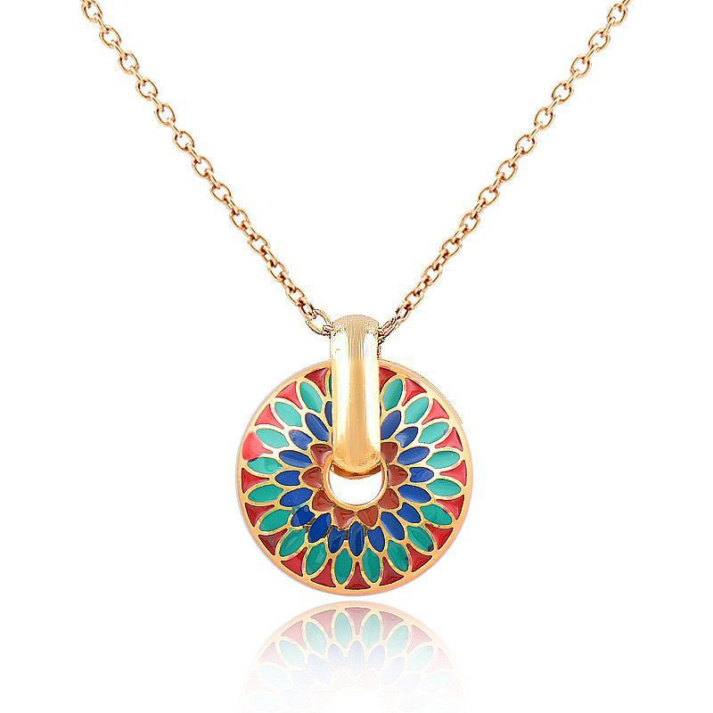 Collier doré médaillon mandala multicolore Plaqué or