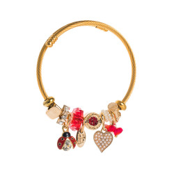 Bracelet charms doré coeur et coccinelle rouge Acier