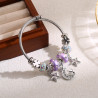 Bracelet charms argenté lune, étoile et perles violettes Acier