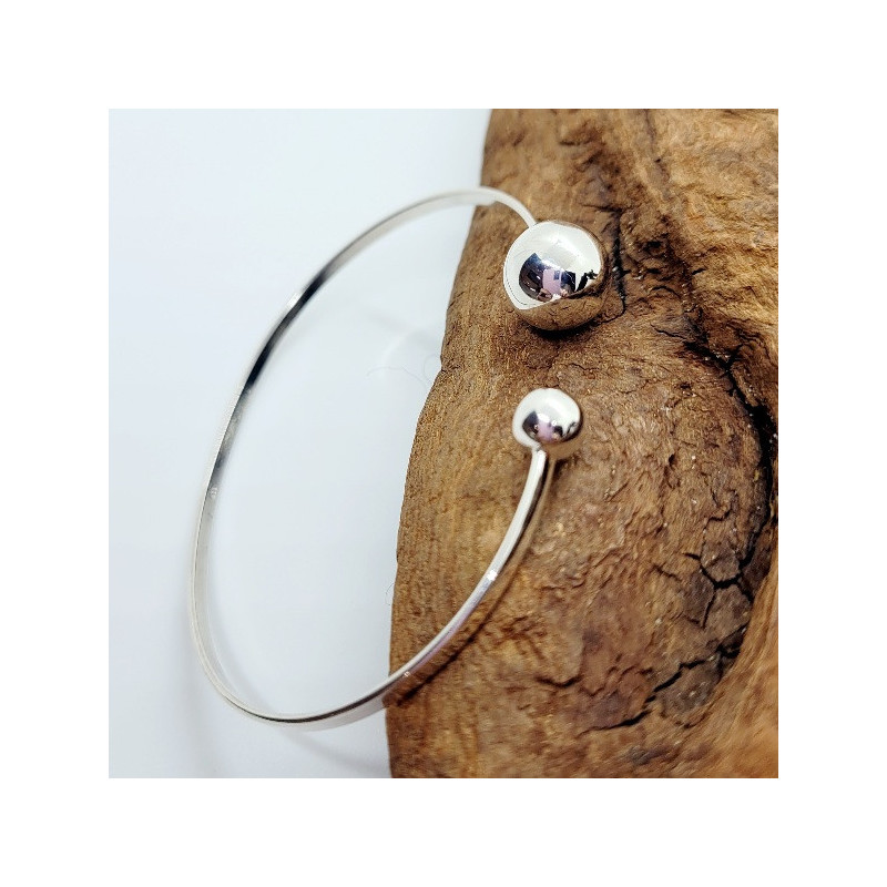Bracelet jonc argenté sphères asymétriques Acier