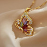Collier doré papillon profil zircon multicolore Plaqué or